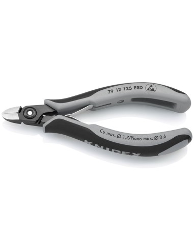 Alicates de precisión de corte diagonal para electrónica ESD con fundas multicomponentes bruñido 125 mm KNIPEX 79 12 125 ESD