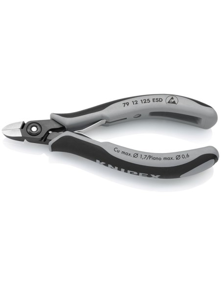 Alicates de precisión de corte diagonal para electrónica ESD con fundas multicomponentes bruñido 125 mm KNIPEX 79 12 125 ESD