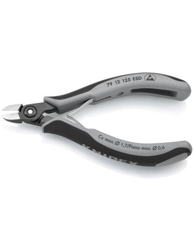 Alicates de precisión de corte diagonal para electrónica ESD con fundas multicomponentes bruñido 125 mm KNIPEX 79 12 125 ESD