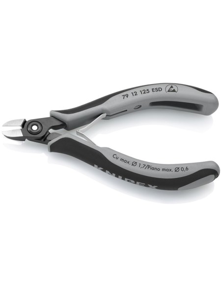 Alicates de precisión de corte diagonal para electrónica ESD con fundas multicomponentes bruñido 125 mm KNIPEX 79 12 125 ESD