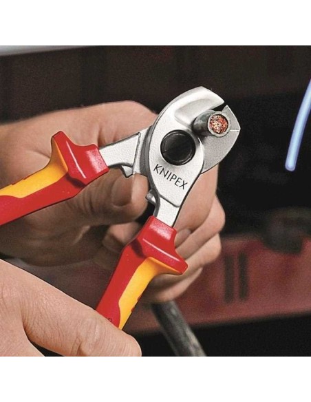 Tijeras cortacables Aislado con fundas multicomponente, homologado por VDE con anilla de fijación aislada e integrada para col