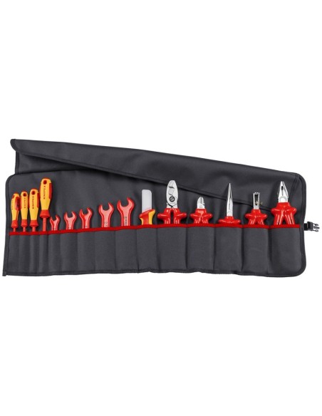 Funda portaherramientas 15 piezas con herramientas aisladas para trabajar en instalaciones eléctricas KNIPEX 98 99 13