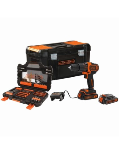 BDCHD18S2KA-QW - Taladro Percutor 18V con 2 baterías 1,5Ah de Litio, set de 104 accesorios, cargador y caja de herramientas 19\