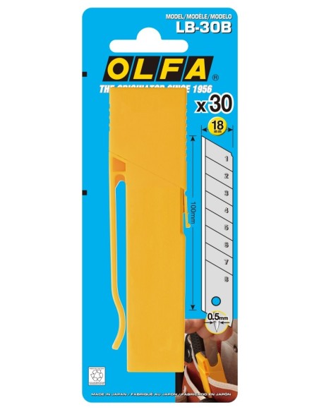 Cuchillas troceables de 18 mm en caja de plástico con clip
