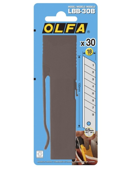 Cuchillas troceables de 18 mm en caja de plástico con clip