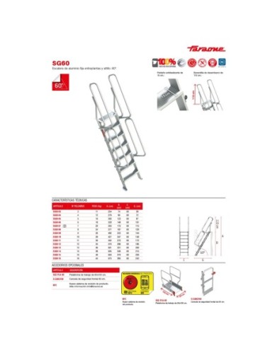 SG60 | Escalera de aluminio fija para entreplantas y altillos | Inclinación 60