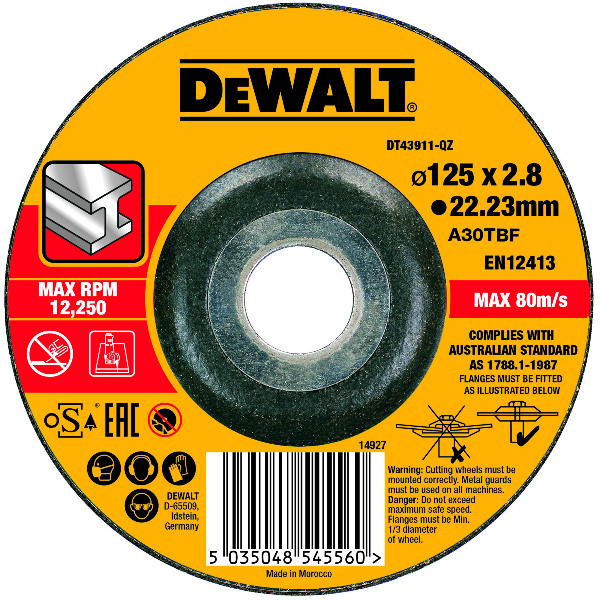 DT43911-QZ - Disco de corte concavo para metal con grano profesional de óxido de alumínio DEW-DT43911-QZ | DISCOS DE CORTE