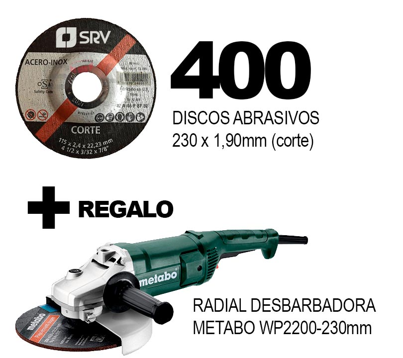 Pack 400 Discos Abrasivos + amoladora WP2200-230 PACK-4000 | OFERTAS SRV