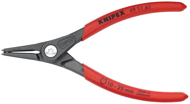 Alicate de precisión para arandelas para arandelas exteriores de ejes recubiertos de plástico antideslizante gris atramentado 140 mm KNIPEX 49 11 A1 KNI-49 11 A1 | ALICATES