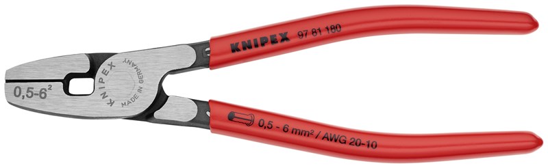 Alicate para crimpar punteras huecas de acceso frontal recubiertos de plástico 180 mm KNIPEX 97 81 180 KNI-97 81 180 | ALICATES