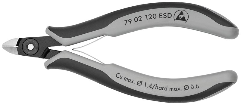 Alicates de precisión de corte diagonal para electrónica ESD con fundas multicomponentes bruñido 120 mm KNIPEX 79 02 120 ESD KNI-79 02 120 ESD | ALICATES
