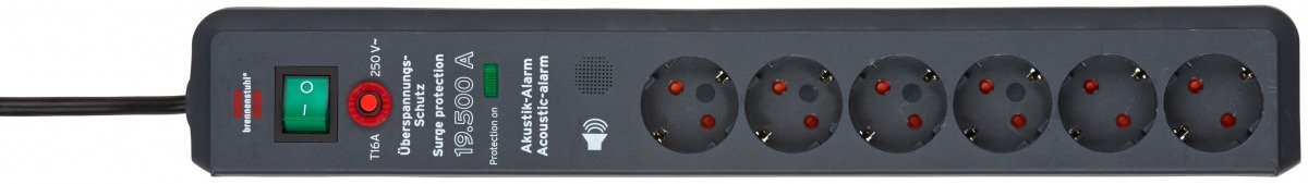 Base de tomas múltiples Secure-Tec con protección contra subidas de tensión y señal acústica BRE-1159540376 | BASES MÚLTIPLES