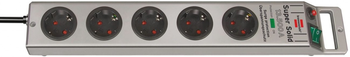 Base de tomas múltiples Super-Solid color plata con salida de cable opuesto a interruptor y protección contra sobretensi BRE-1153340315 | BASES MÚLTIPLES
