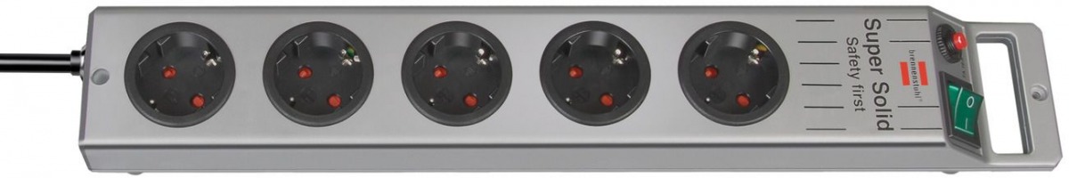 Base de tomas múltiples Super-Solid-Line color plata con la salida del cable en lado opuesto al interruptor BRE-1153340115 | BASES MÚLTIPLES