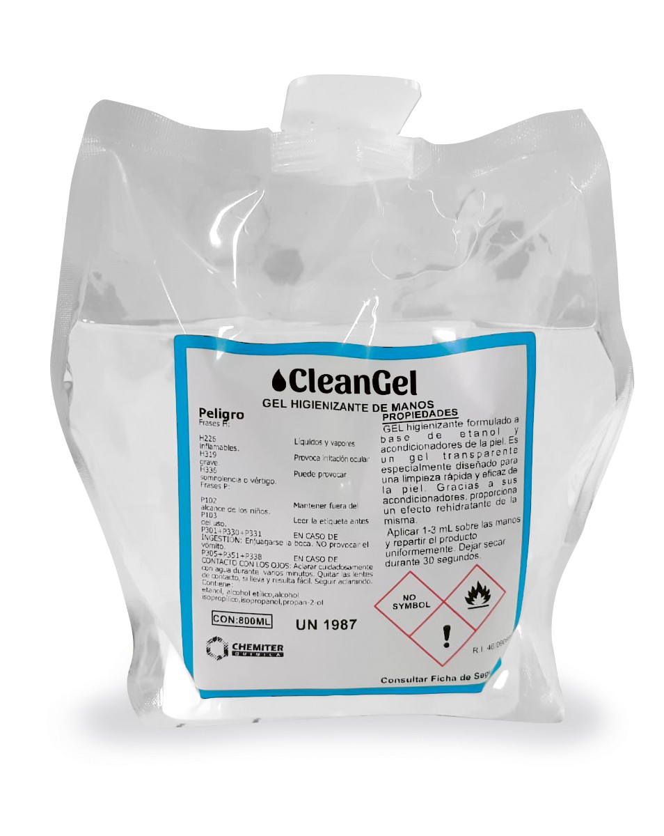 Bolsa de gel hidroalcohólico higienizante de manos para dosificador de pared CleanGel CLE-GMB0800 | QUÍMICOS