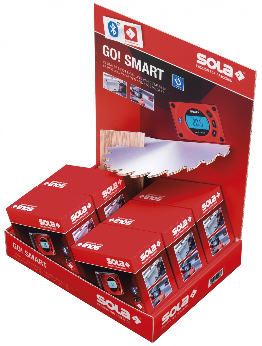 Caja expositora con 5 inclinómetros y goniómetros digitales con Bluetooth GO! Smart SOL-GOSMARTDISPLAY | INCLINOMETRO