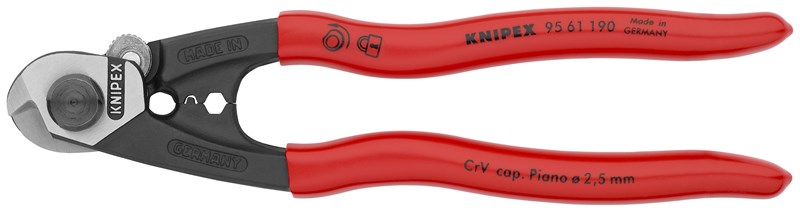 Cortacables para cable trenzado forjado recubiertos de plástico 190 mm KNIPEX 95 61 190 KNI-95 61 190 | PELACABLES