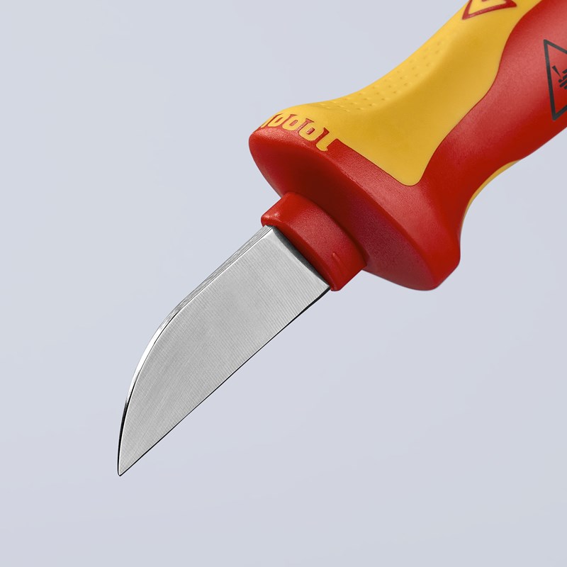 Cuchillo para cable mango aislante en dos componentes, según norma VDE 190 mm (cartulina autoservicio/blíster) KNIPEX 98 52 SB KNI-98 52 SB | PELACABLES