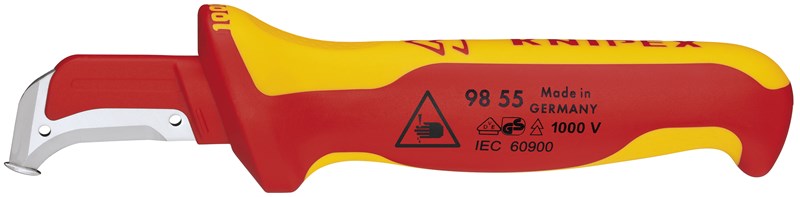 Cuchillo pelacables con guía de deslizamiento mango aislante en dos componentes, según norma VDE 180 mm (cartulina autoservicio/blíster) KNIPEX 98 55 SB KNI-98 55 SB | PELACABLES