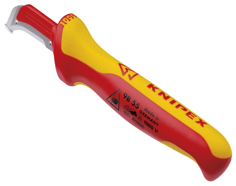 Cuchillo pelacables con guía de deslizamiento mango aislante en dos componentes, según norma VDE 180 mm KNIPEX 98 55 KNI-98 55 | PELACABLES