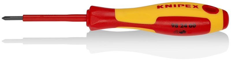 Destornillador para tornillos cruciformes Phillips® mango aislante en dos componentes, según norma VDE bruñido 162 mm KNIPEX 98 24 00 KNI-98 24 00 | DESTORNILLADORES