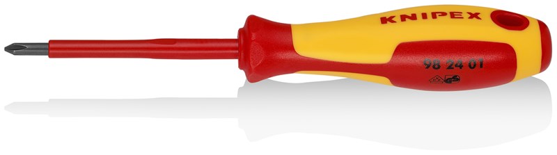 Destornillador para tornillos cruciformes Phillips® mango aislante en dos componentes, según norma VDE bruñido 187 mm KNIPEX 98 24 01 KNI-98 24 01 | DESTORNILLADORES
