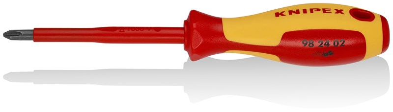 Destornillador para tornillos cruciformes Phillips® mango aislante en dos componentes, según norma VDE bruñido 212 mm KNIPEX 98 24 02 KNI-98 24 02 | DESTORNILLADORES