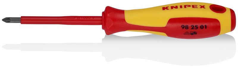 Destornillador para tornillos cruciformes Pozidriv® mango aislante en dos componentes, según norma VDE bruñido 187 mm KNIPEX 98 25 01 KNI-98 25 01 | DESTORNILLADORES