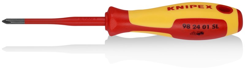 Destornillador (Slim) para tornillos cruciformes Phillips® mango aislante en dos componentes, según norma VDE bruñido 187 mm KNIPEX 98 24 01 SL KNI-98 24 01 SL | DESTORNILLADORES