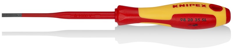 Destornillador (Slim) para tornillos planos mango aislante en dos componentes, según norma VDE bruñido 202 mm KNIPEX 98 20 35 SL KNI-98 20 35 SL | DESTORNILLADORES