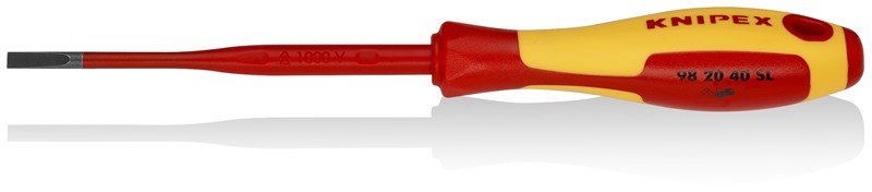 Destornillador (Slim) para tornillos planos mango aislante en dos componentes, según norma VDE bruñido 202 mm KNIPEX 98 20 40 SL KNI-98 20 40 SL | DESTORNILLADORES