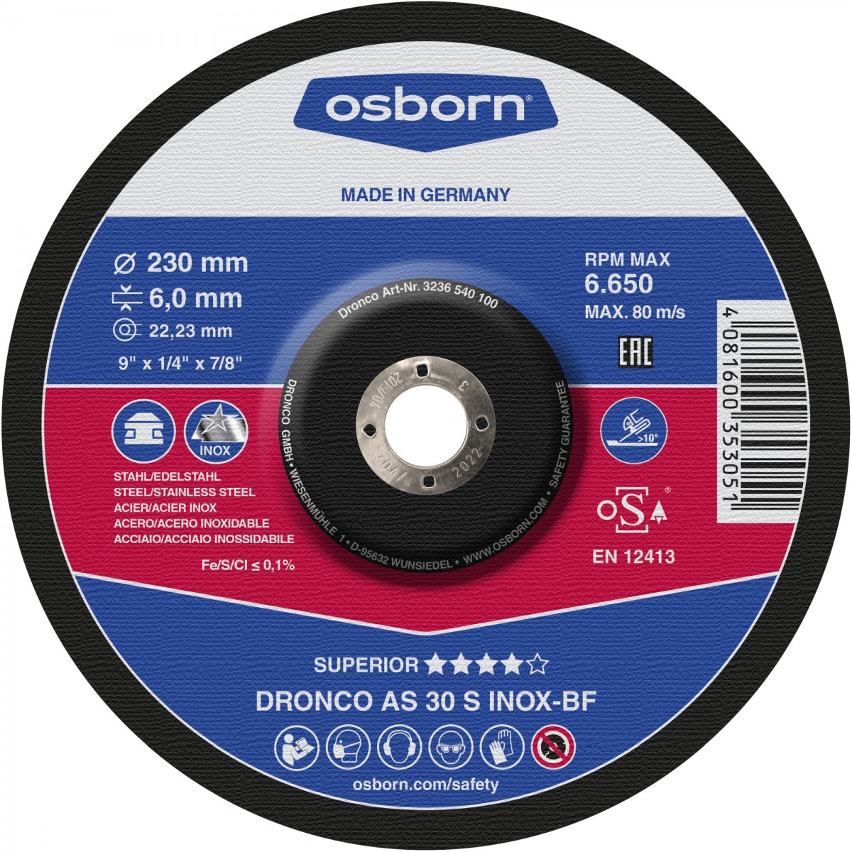 Disco de corte AS 30 INOX Special-metal DRO-AS30INOX-115-6 | DISCOS DE CORTE