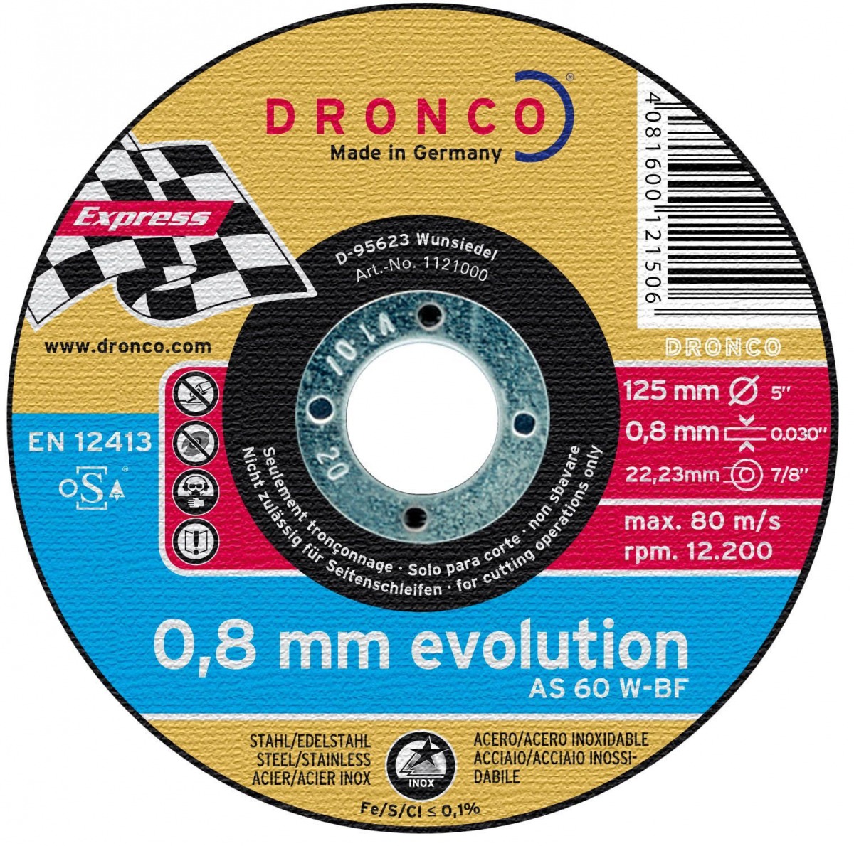 Disco de corte AS 60 W INOX Evolution DRO-AS60W-115 | DISCOS DE CORTE