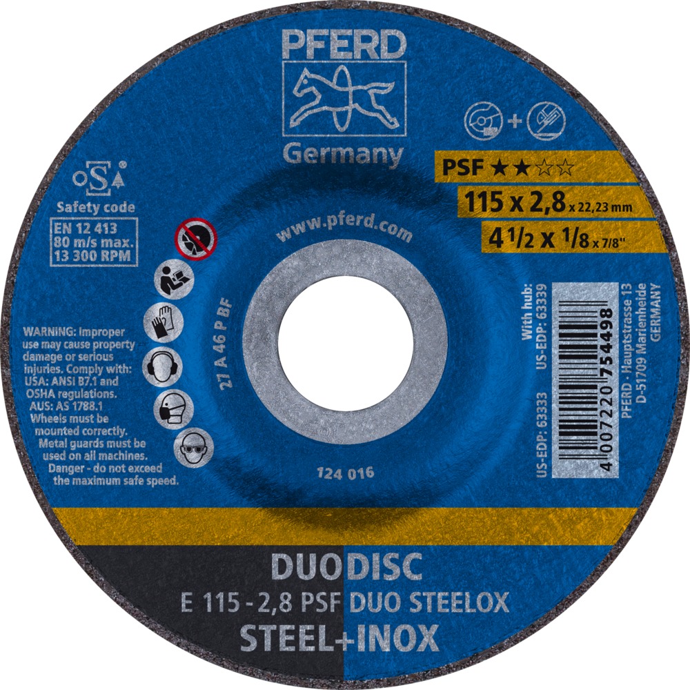 Discos de desbaste y corte - PSF DUO STEELOX (acero+inox) PFE-62010630 | DISCOS DE DESBASTE