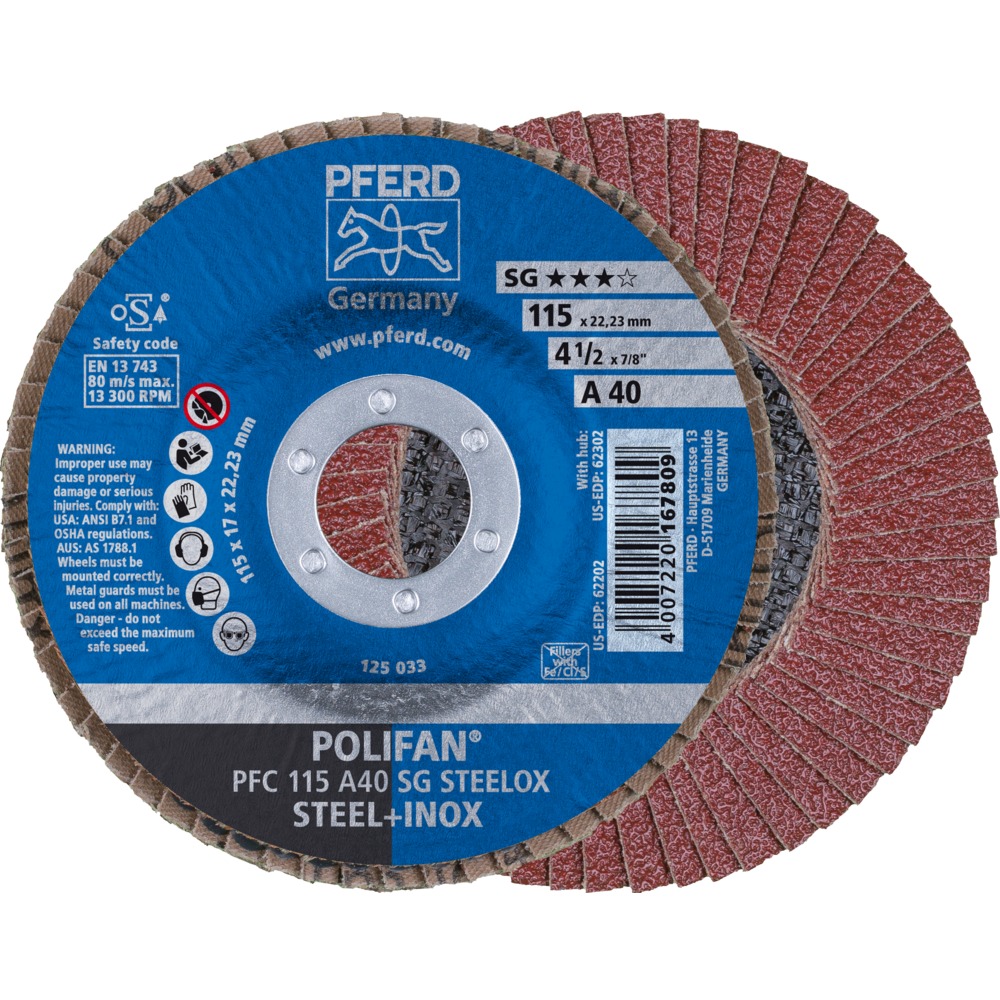 Discos de láminas lijadoras POLIFAN - A SG STEELOX (acero+inox) PFE-67704115 | DISCOS DE LÁMINAS