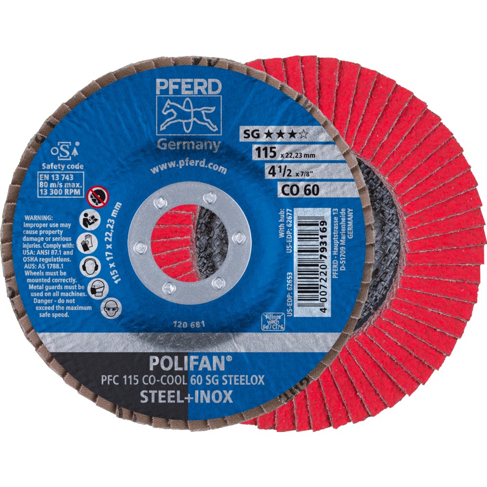 Discos de láminas lijadoras POLIFAN - CO-COOL SG STEELOX (acero+inox) PFE-67760415 | DISCOS DE LÁMINAS
