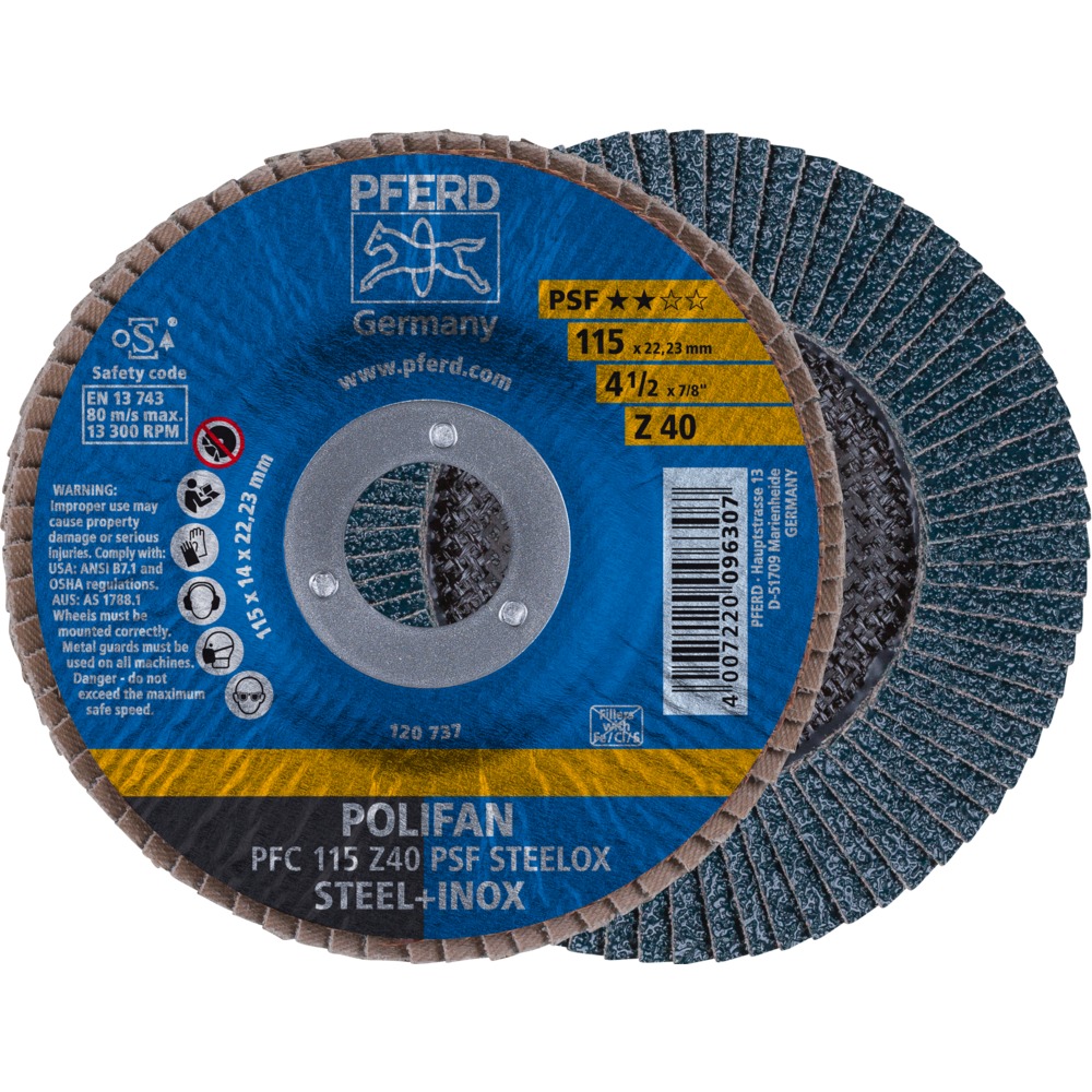 Discos de láminas lijadoras POLIFAN - Z PSF STEELOX (acero+inox) PFE-67764150 | DISCOS DE LÁMINAS