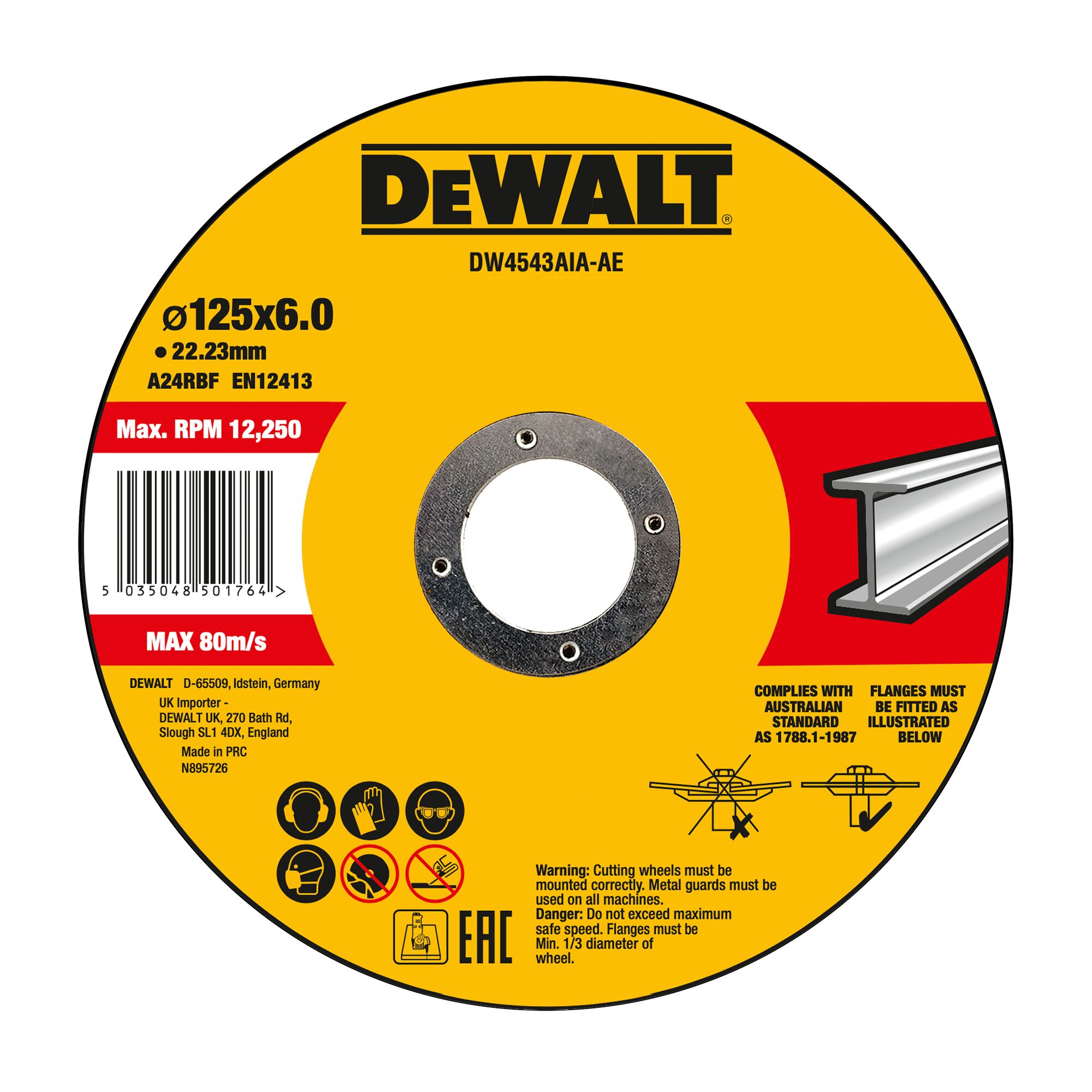 DW4543AIA-AE - Disco de desbaste cóncavo para metal 125 x 6 x 22.23 mm DEW-DW4543AIA-AE | DISCOS DE DESBASTE