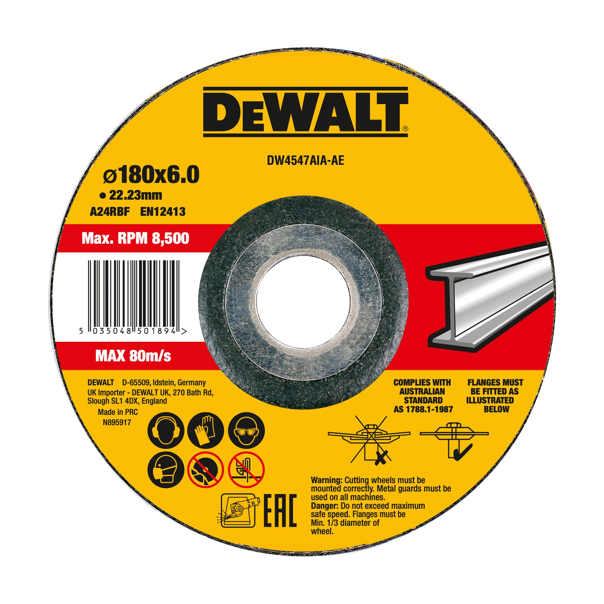 DW4547AIA-AE - Disco de desbaste cóncavo para metal 180 x 6 x 22.23 mm DEW-DW4547AIA-AE | DISCOS DE DESBASTE