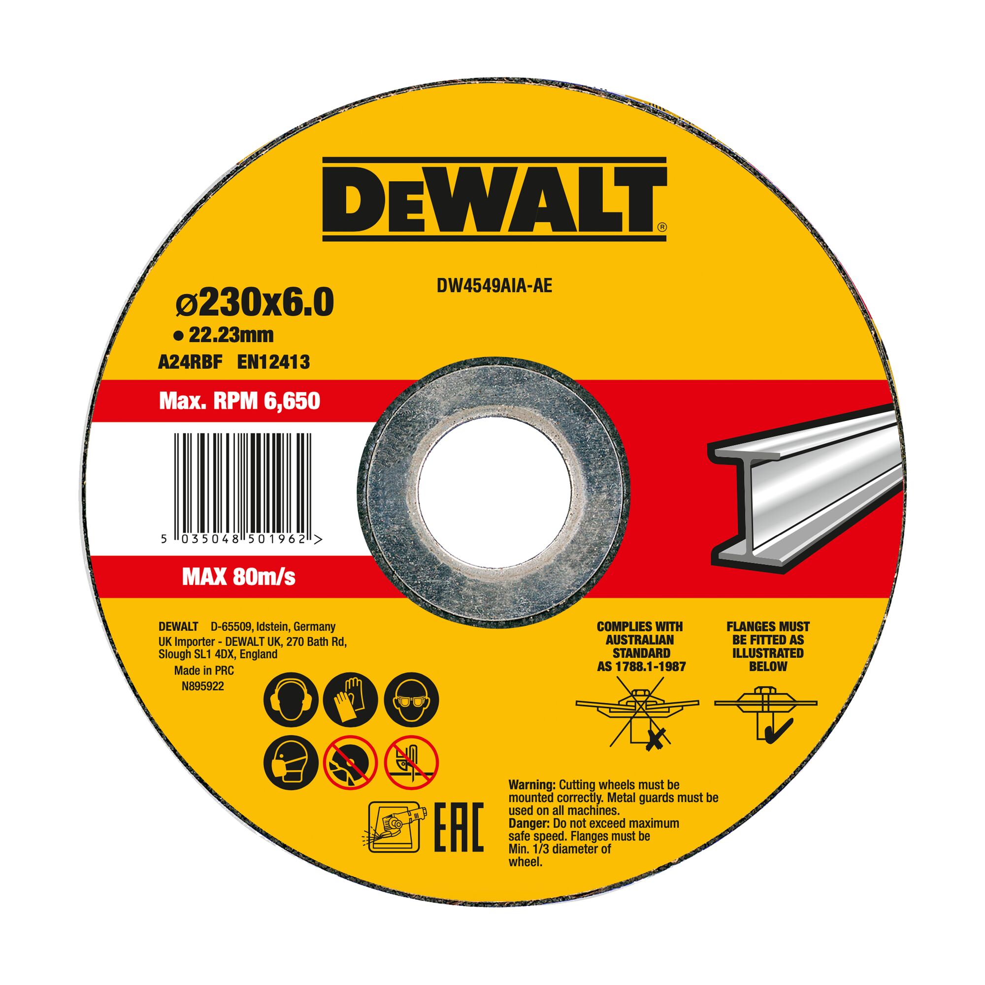 DW4549AIA-AE - Disco de desbaste cóncavo para metal 230 x 6 x 22.23 mm DEW-DW4549AIA-AE | DISCOS DE DESBASTE