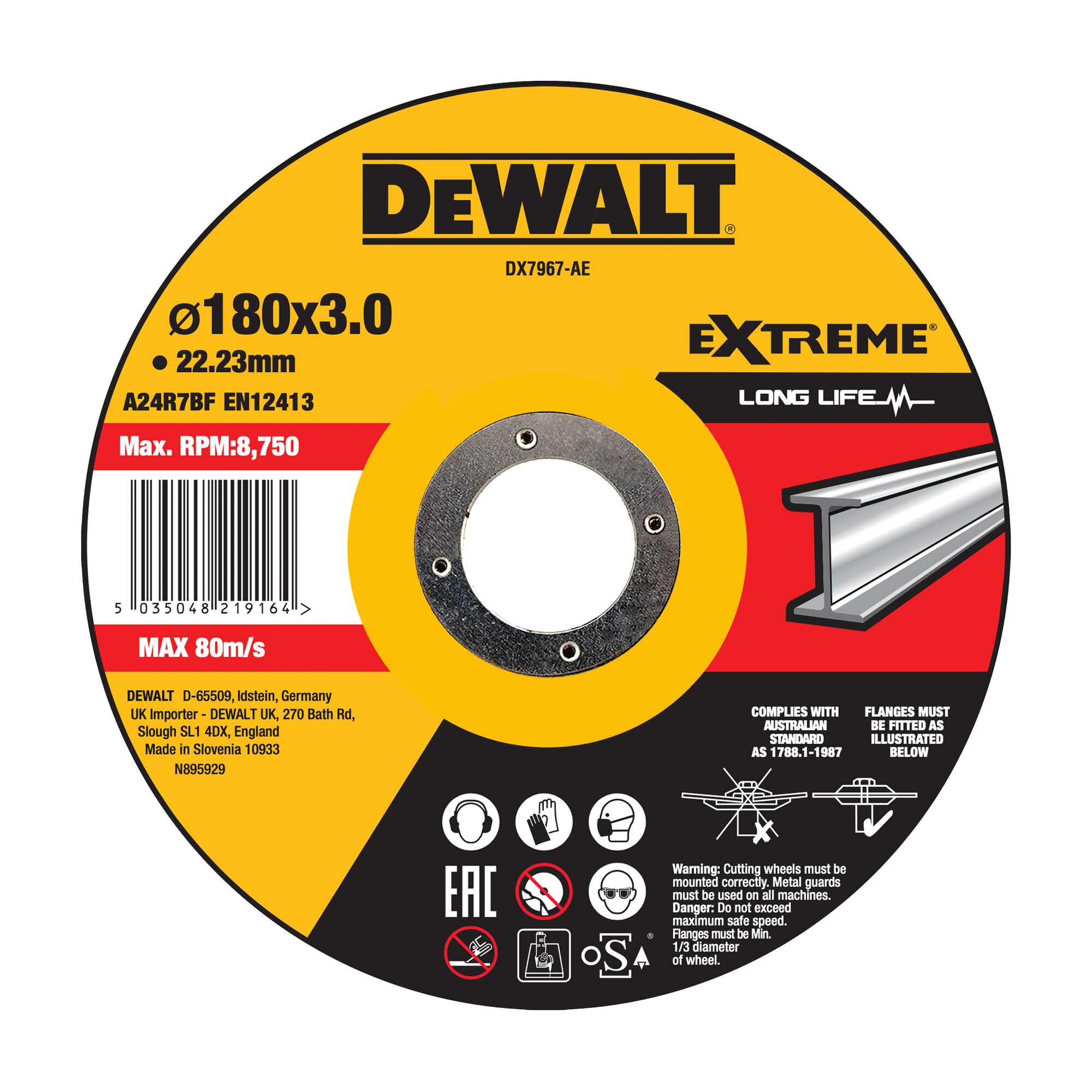 DX7967-AE - Disco de corte concavo EXTREME® para metal con grano industrial de óxido de alumínio 180 x 3 x 22.23mm DEW-DX7967-AE | DISCOS DE CORTE