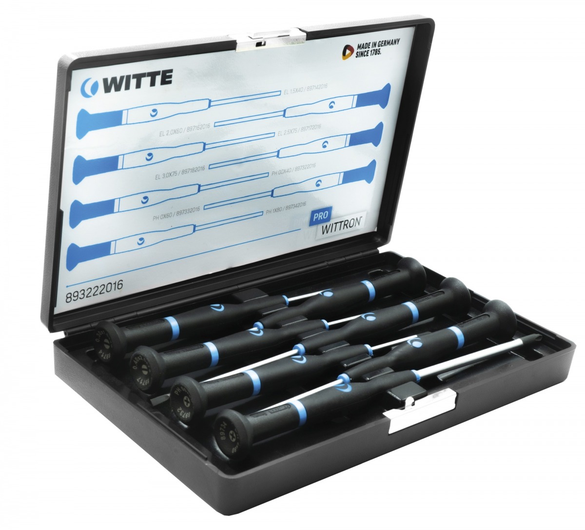 Juego de destornilladores de precisión WITTRON en estuche de plástico antichoque WIT-89328 | DESTORNILLADORES
