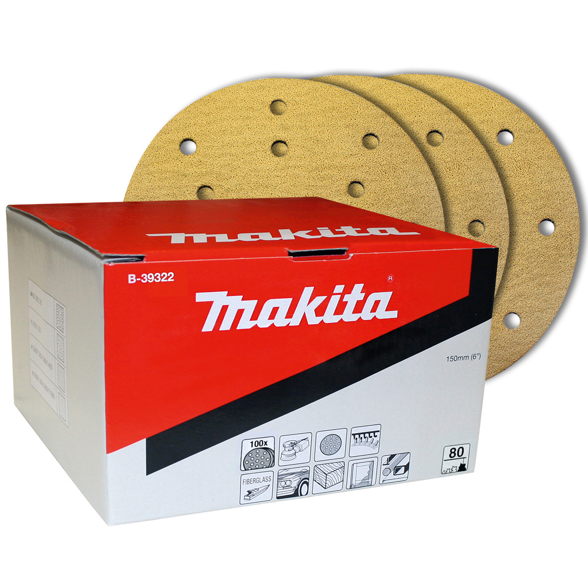 Makita B-39322 Caja de discos 150mm G80 100pcs MAK-B-39322 | DISCOS DE LIJADO