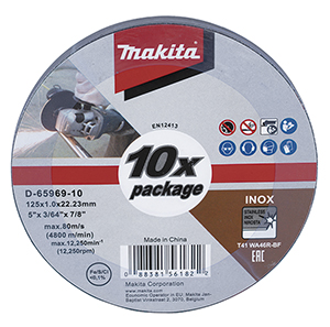 Makita D-65969-10 Discos de corte de acero inox. 125x1,0x22 (10 pcs) MAK-D-65969-10 | DISCOS DE CORTE