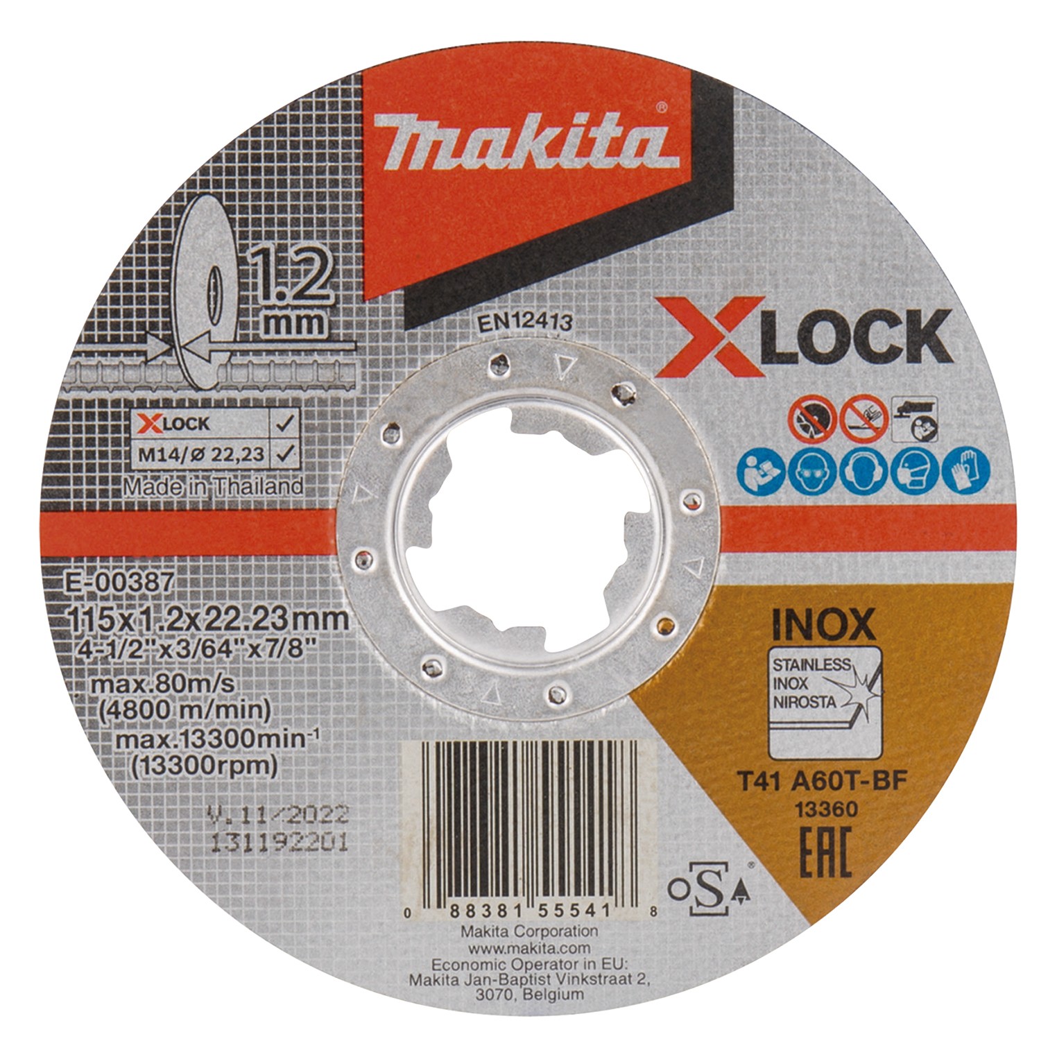Makita E-00387 Disco de corte fino acero inox. X-LOCK 115 mm MAK-E-00387 | DISCOS DE CORTE