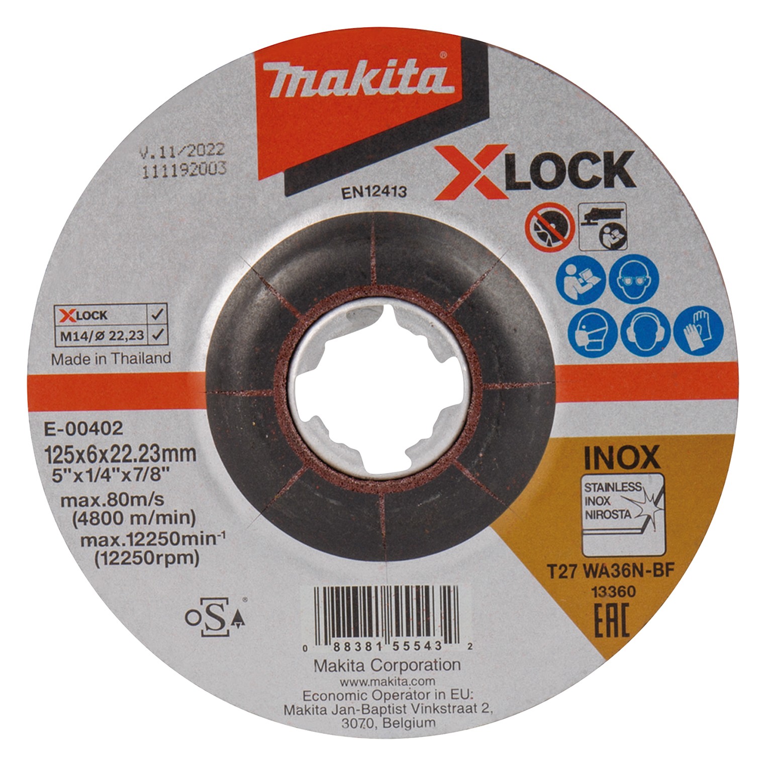 Makita E-00402 Disco de desbarbe acero inox. X-LOCK 125 mm MAK-E-00402 | DISCOS DE CORTE