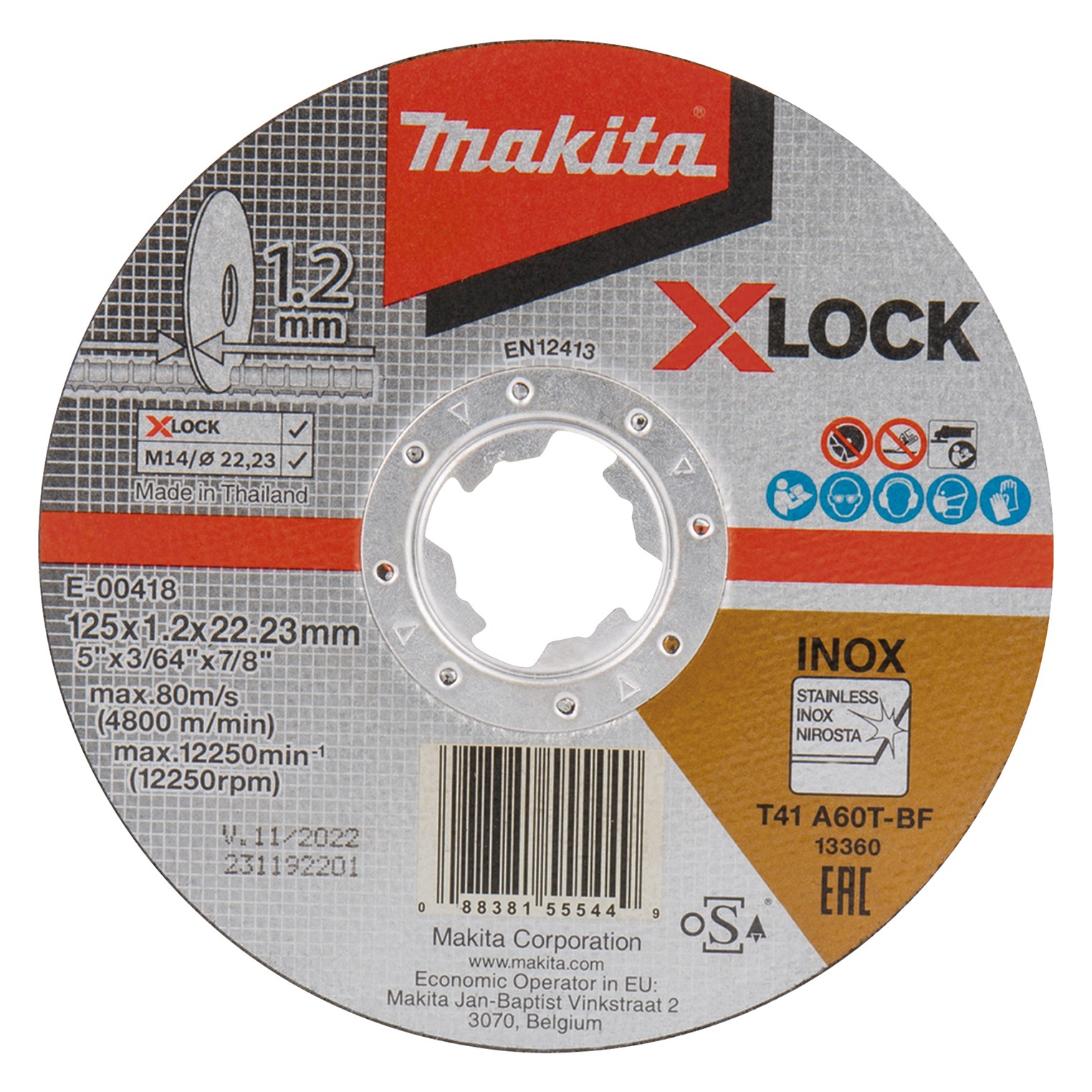 Makita E-00418 Disco de corte fino acero inox. X-LOCK 125 mm MAK-E-00418 | DISCOS DE CORTE