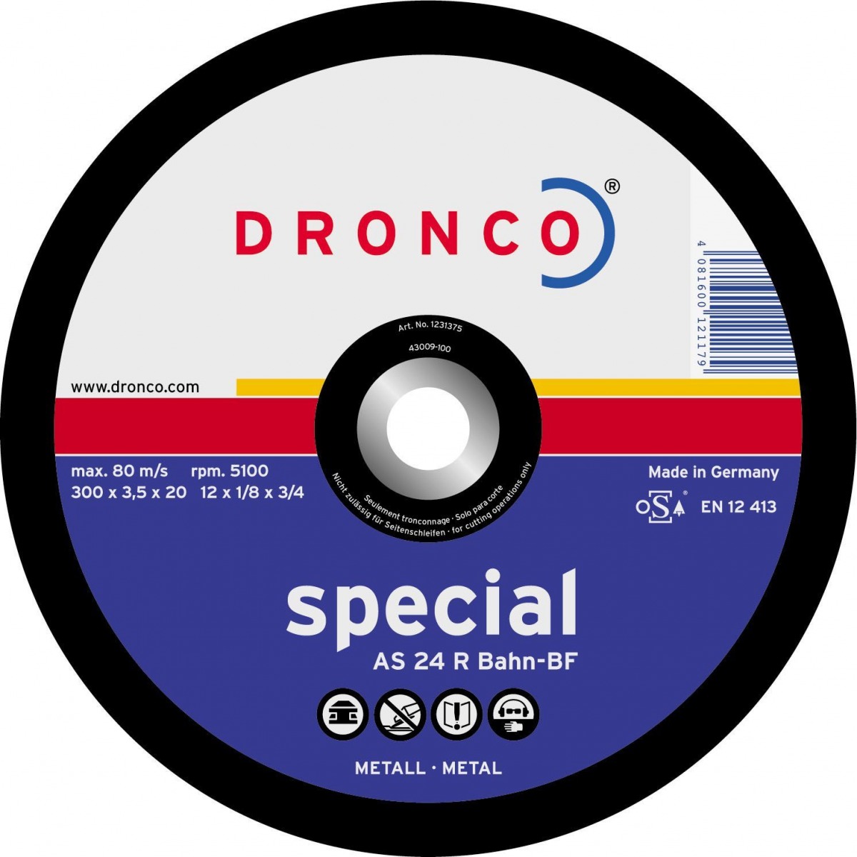 Pack de discos de corte AS 24 R BAHN Special DRO-AS24RBAHN-300FH/22 | DISCOS DE CORTE