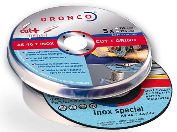 Pack de discos de corte AS 46 T INOX CUT+GRIND Special (5 uds. en caja metálica) DRO-AS46TINOXCG-125PACK | DISCOS DE CORTE