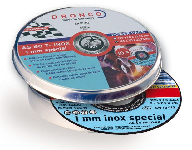 Pack de discos de corte AS 60 T INOX Special Express  (10 uds. en caja metálica) DRO-AS60TINOX115-PACK | DISCOS DE CORTE